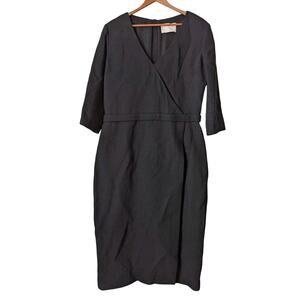 Jason Wu Midi Dress Womens 12 A Line Black Office Work Silk Classic Faux Wrap